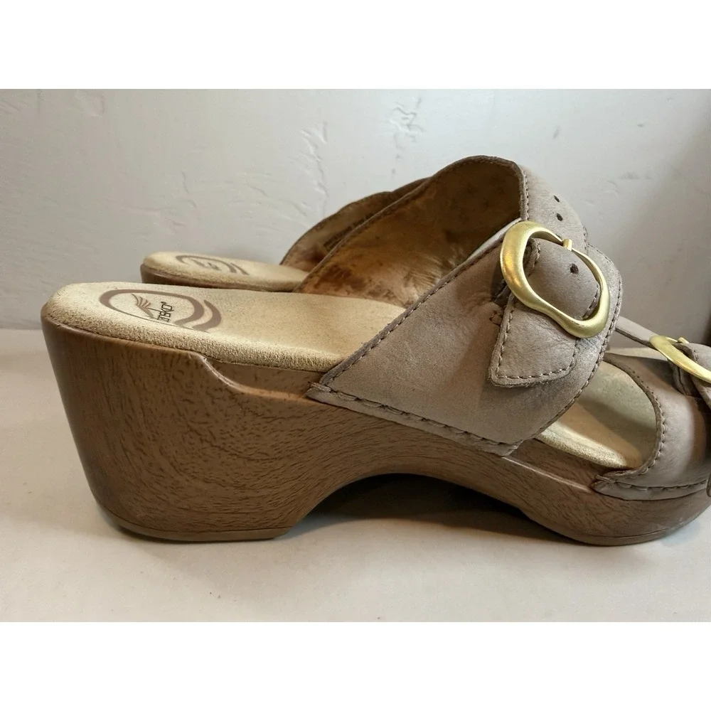 Dansko Sophie Taupe Leather Wedge Sandals US 9.5 10 2.25
